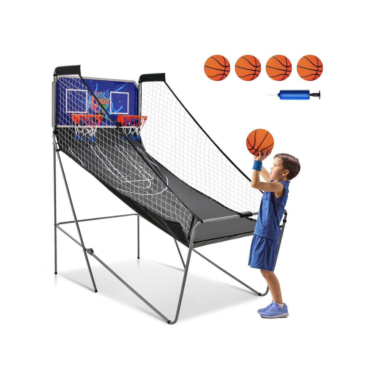 CostwayJeu de Basketball Arcade Panier Compteur Basketball Panier de Basketball Arcade Blanc et Noir 185 x 108 x 205 cm en Acier Bleu