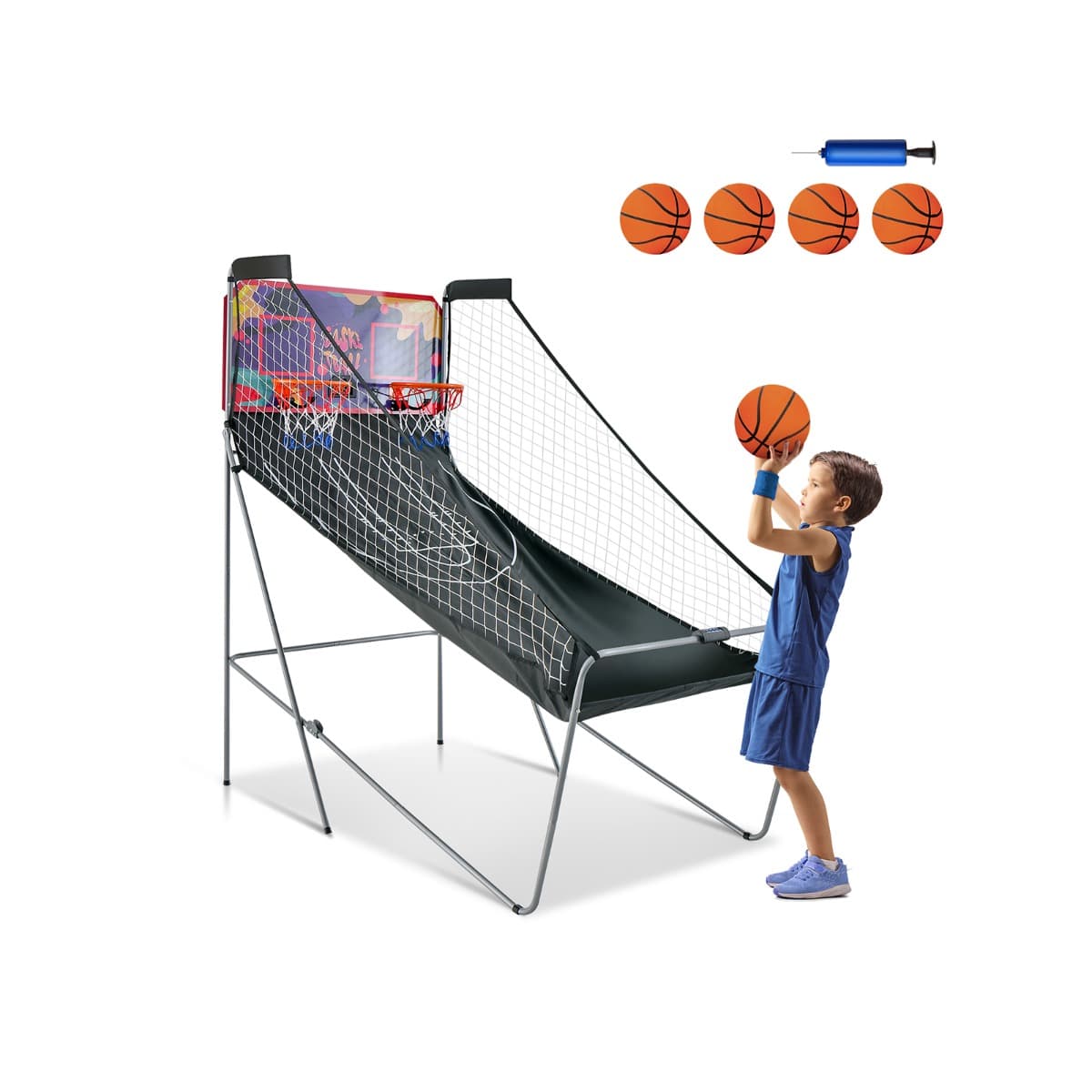 CostwayJeu de Basketball Arcade Panier Compteur Basketball Panier de Basketball Arcade Blanc et Noir 185 x 108 x 205 cm en Acier Violet