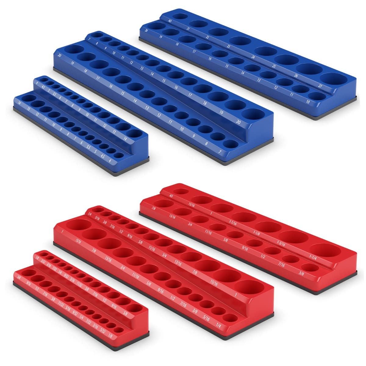 CostwayOrganisateur de Douilles Magnétiques Entraînements 1/2'' 3/8'' et 1/4'' Kit de Support de Douille 6 Pièces Rouge SAE Bleu Métrique