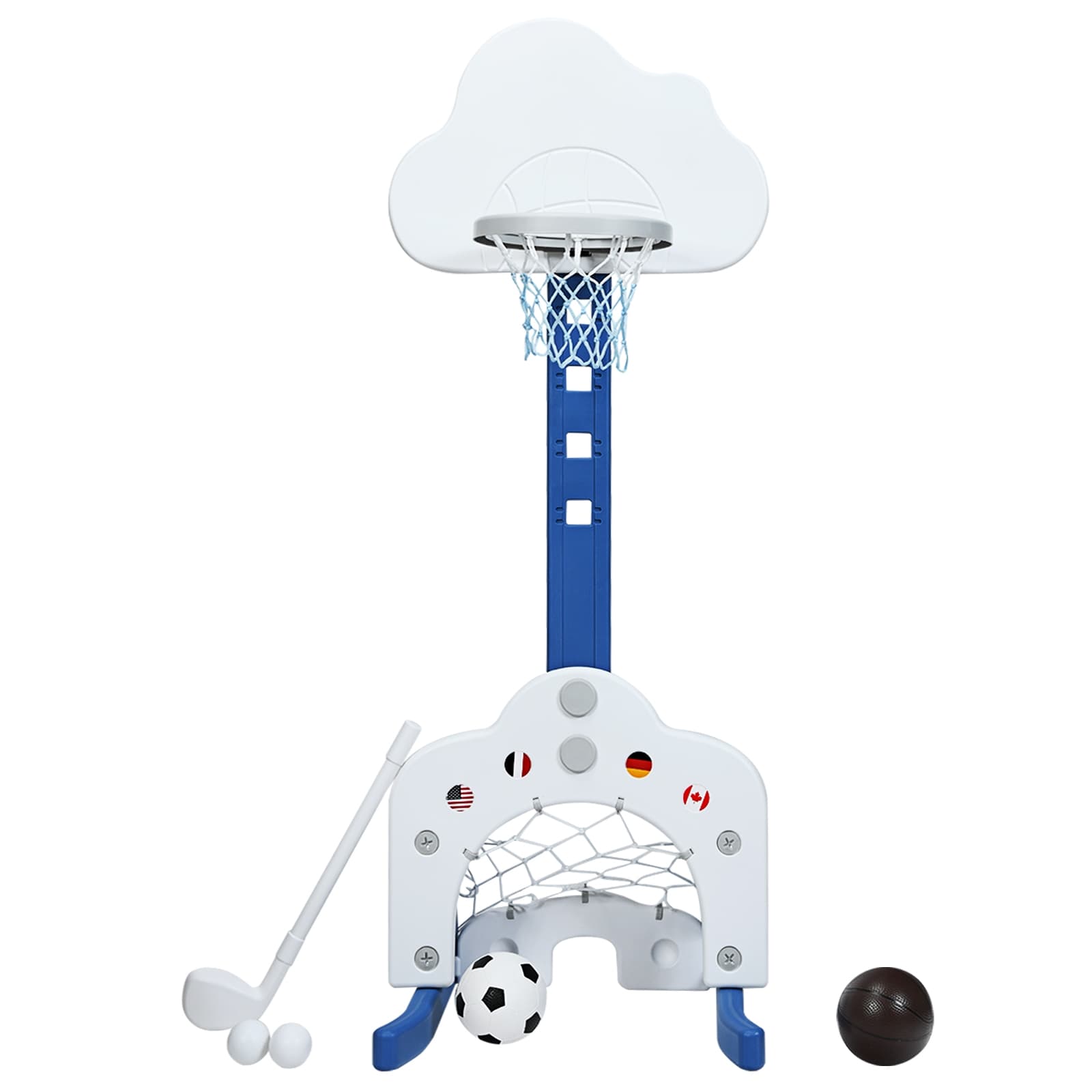 CostwaySupport de Basket Multifonctionnel 3-en-1 Hauteur Ajustable du Panier de 77 à 116cm Bleu foncé et Blanc