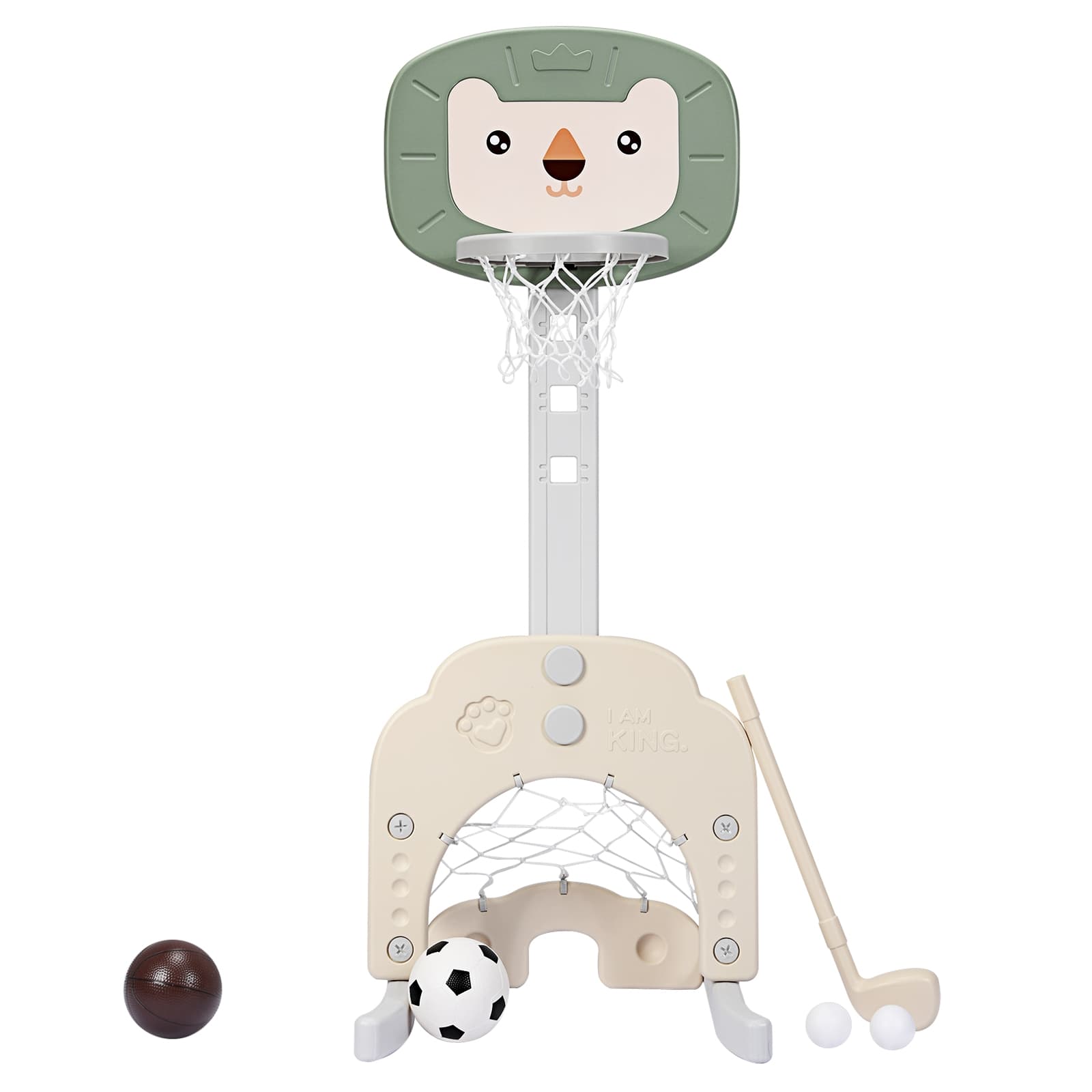 CostwaySupport de Basket Multifonctionnel 3-en-1 Hauteur Ajustables de 110 à 149cm Vert et Beige
